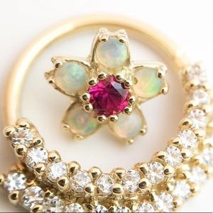 BVLA YG Cherry Blossom with AAA Opal and Ruby, 6mm, 18g/16g Threaded End